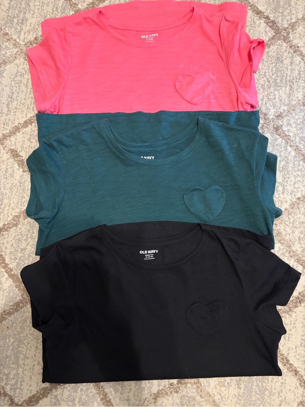 Old Navy Girls Short Sleeve Heart Pocket Tees - Pink, Teal, Black Size 14/16